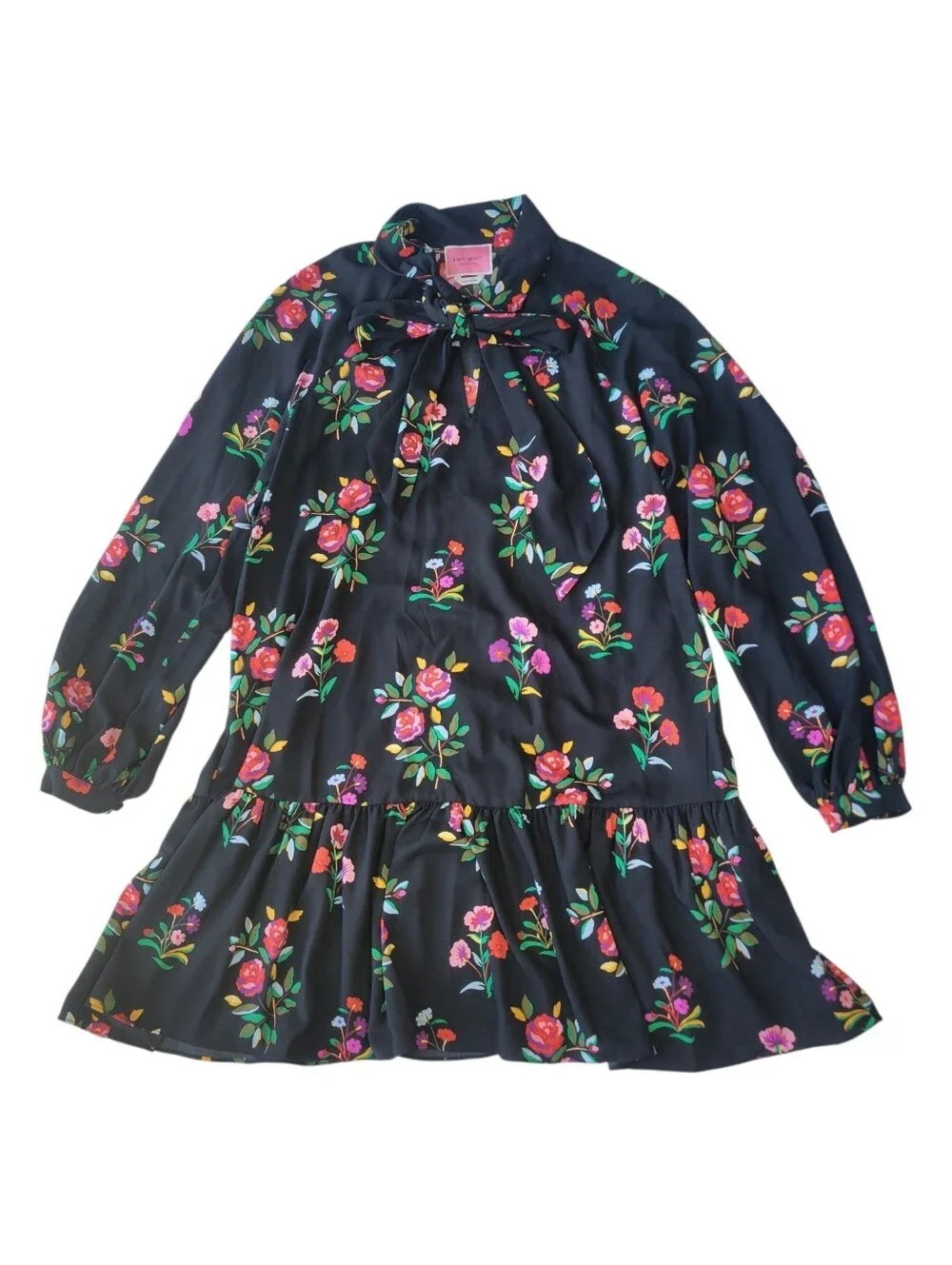 Kate Spade New York Autumn Floral Tie Neck Dress Size Large